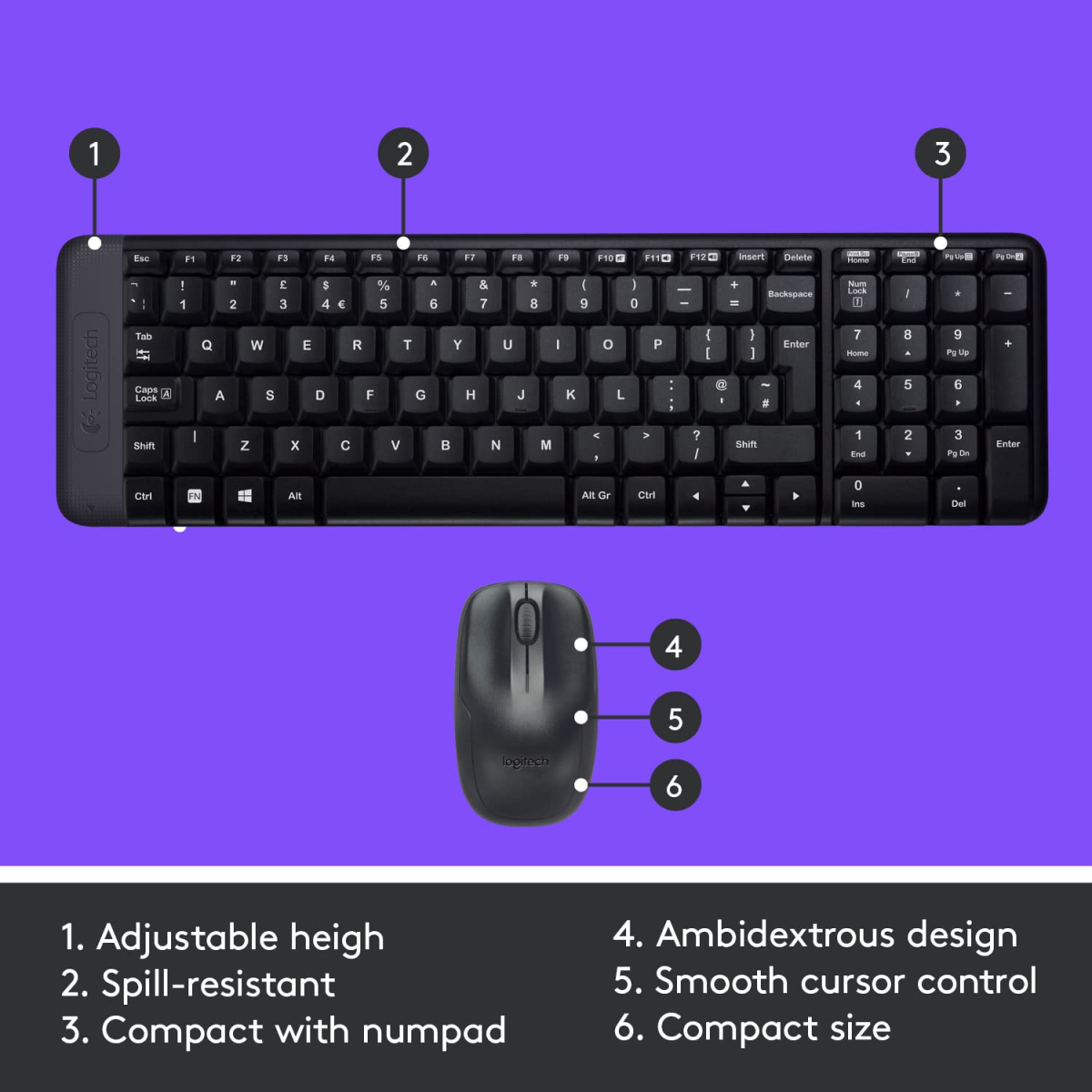 Logitech MK215 Wireless Keyboard and Mouse Combo for Windows, 2.4 GHz Wireless Black