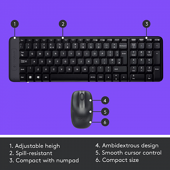 Logitech MK215 Wireless Keyboard and Mouse Combo for Windows, 2.4 GHz Wireless Black