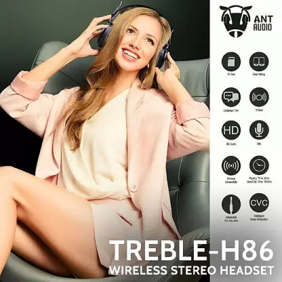 Ant Audio Treble H86 On-Ear Wireless Stereo Headset with Mic (Black)