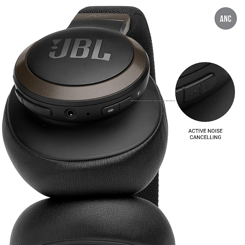 JBL Live 650BTNC by Harman, Active Noise Cancelling Over Ear Headphones with Mic, Quick Charge, Dual Pairing Black