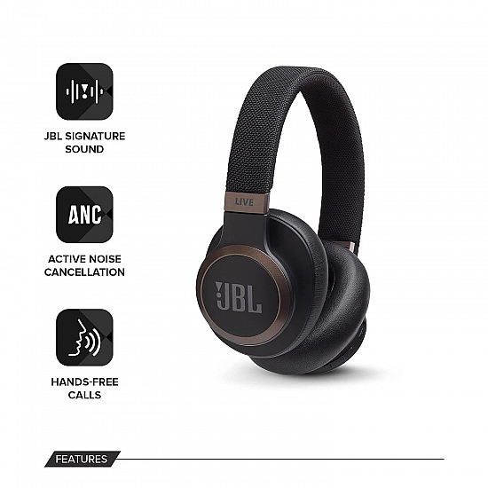 JBL Live 650BTNC by Harman, Active Noise Cancelling Over Ear Headphones with Mic, Quick Charge, Dual Pairing Black