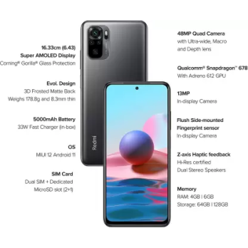 Redmi Note 10 Shadow Black 6GB RAM 128GB Storage Refurbished