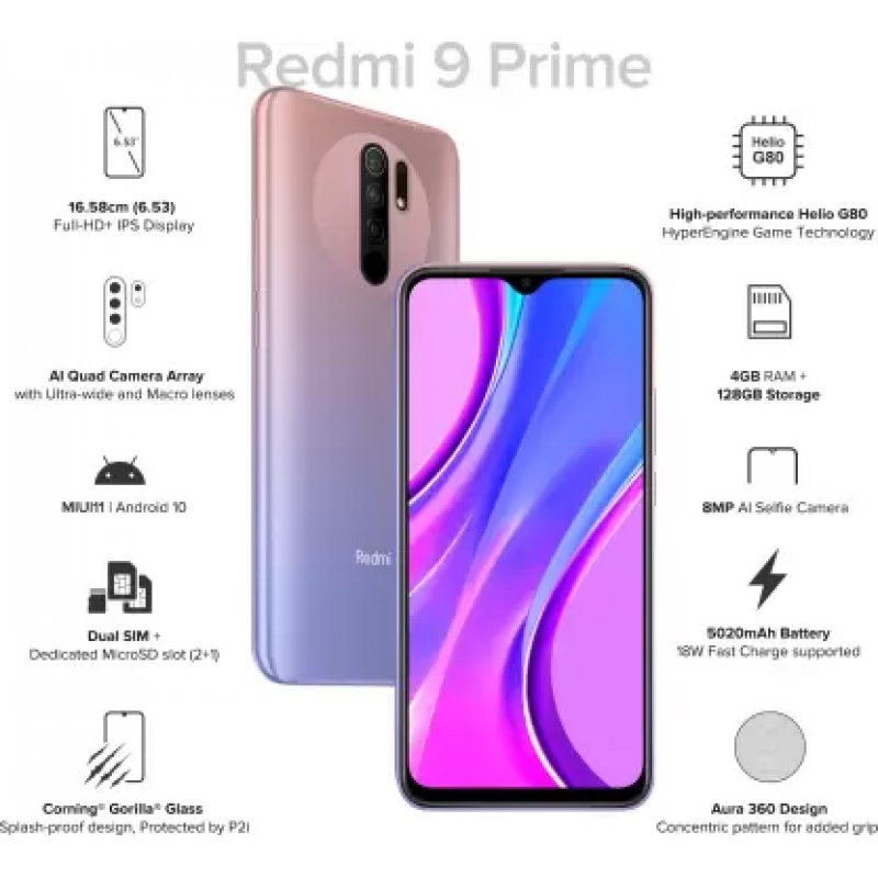 Redmi 9 Prime (Sunrise Flare, 4GB RAM, 128GB Storage) Refurbished