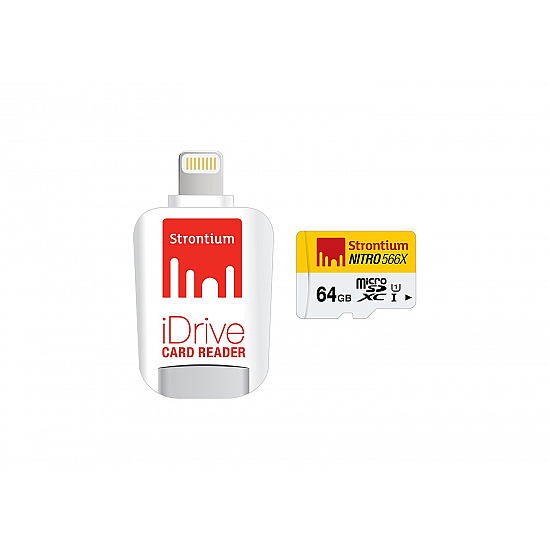 Strontium Nitro iDrive Card Reader (White, with Strontium Nitro 64GB UHS-I Class 10 MicroSD Card 