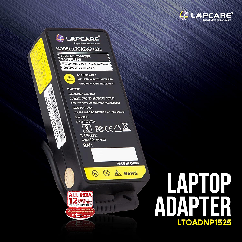 lapcare adapter for hcl me icon laptop 38 / 39 / 41 / 44 / 45 / 54 / 55 / 74 / 1014 / 1015 / 1065 series Black