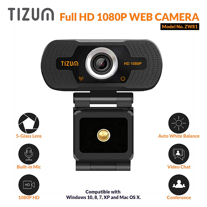 Tizum ZW78 Full HD 1080p Webcam Web Camera for PC