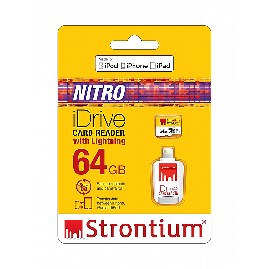 Strontium Nitro iDrive Card Reader (White, with Strontium Nitro 64GB UHS-I Class 10 MicroSD Card 