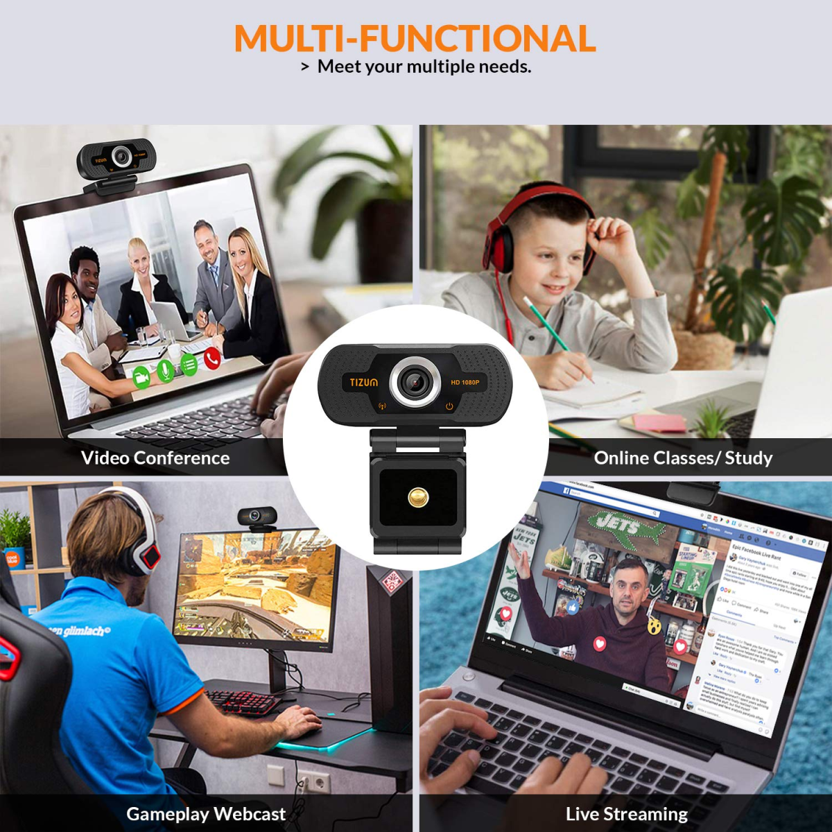 Tizum ZW78 Full HD 1080p Webcam Web Camera for PC