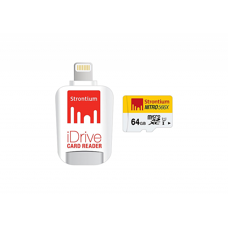 Strontium Nitro iDrive Card Reader (White, with Strontium Nitro 64GB UHS-I Class 10 MicroSD Card 