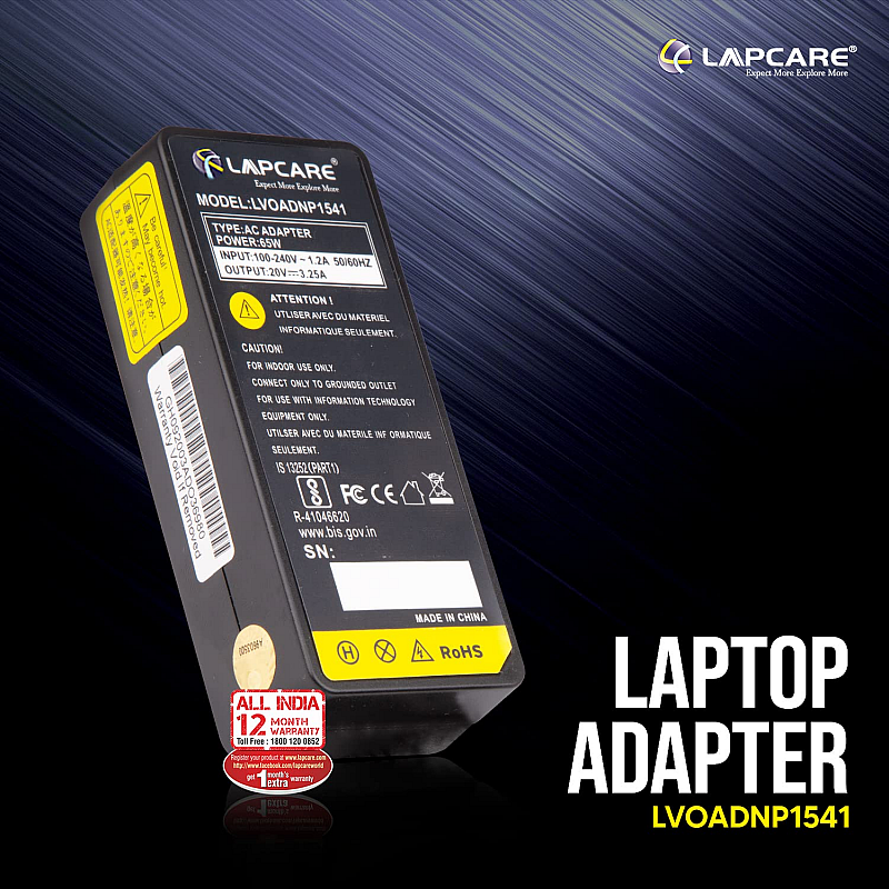 Lapcare LAP19V342A25B 65W Laptop Power Adapter