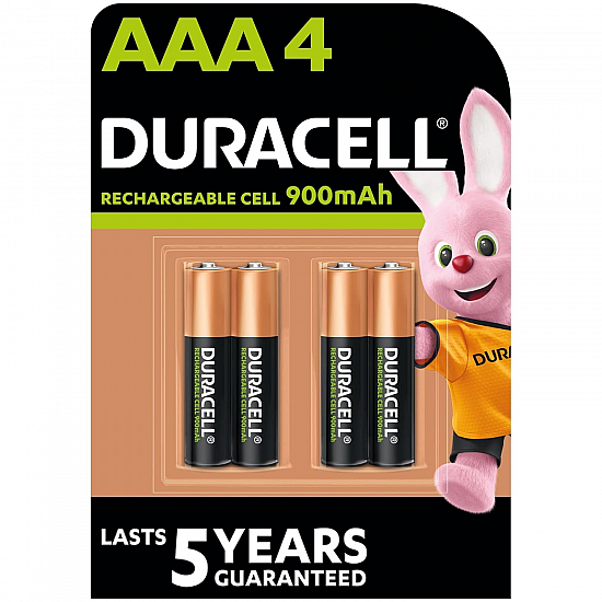 Duracell Rechargeable, AAA 900mAh Batteries, Pack of 4 