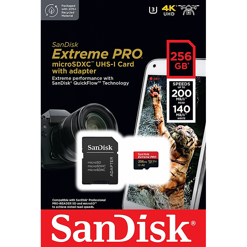 SanDisk Extreme Pro SDHC,256GB, U3, C10, UHS-I, 4K Video, 170MB/s R, 90MB/s W