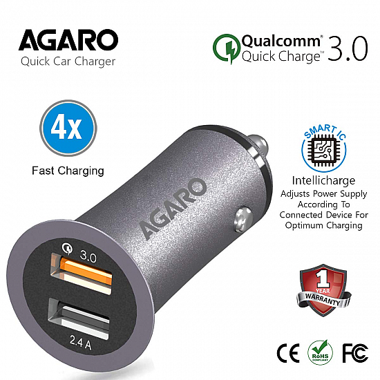 AGARO Blaze Qualcomm Certified Dual Port Quick Car Charger 5.4A