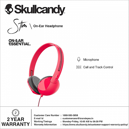 Skullcandy Stim Wired On-Ear Headphone with Mic (Red)