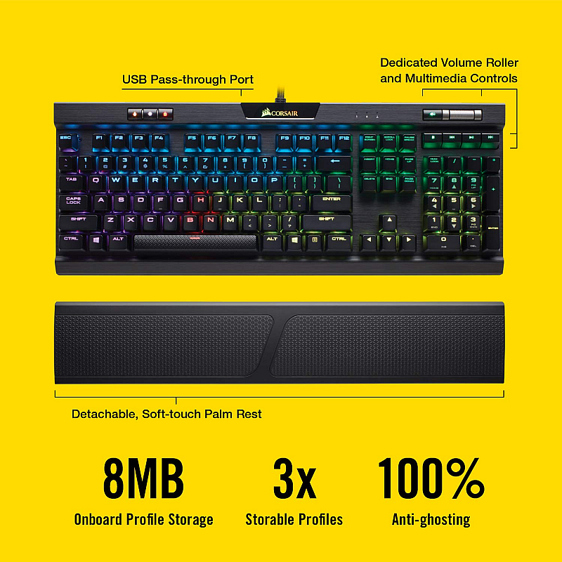 CORSAIR K70 RGB MK.2 RAPIDFIRE Mechanical Gaming Keyboard Cherry MX Speed - RGB LED Backlit