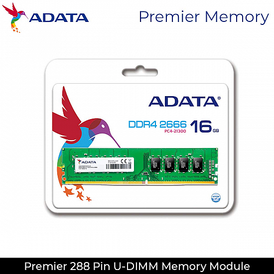 ADATA Premier 16GB DDR4 2666MHz 288 Pin Unbuffered-DIMM Memory RAM for Desktop