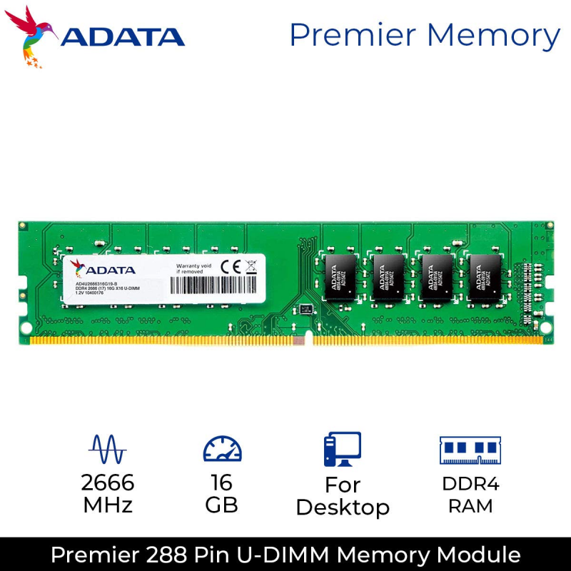 ADATA Premier 16GB DDR4 2666MHz 288 Pin Unbuffered-DIMM Memory RAM for Desktop