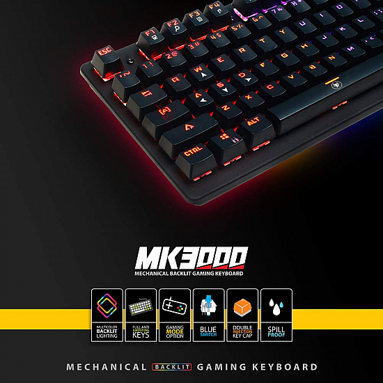 Ant Esports MK3000 Multicolour LED Backlit Wired Mechanical Gaming Keyboard with Blue Switches (Black)