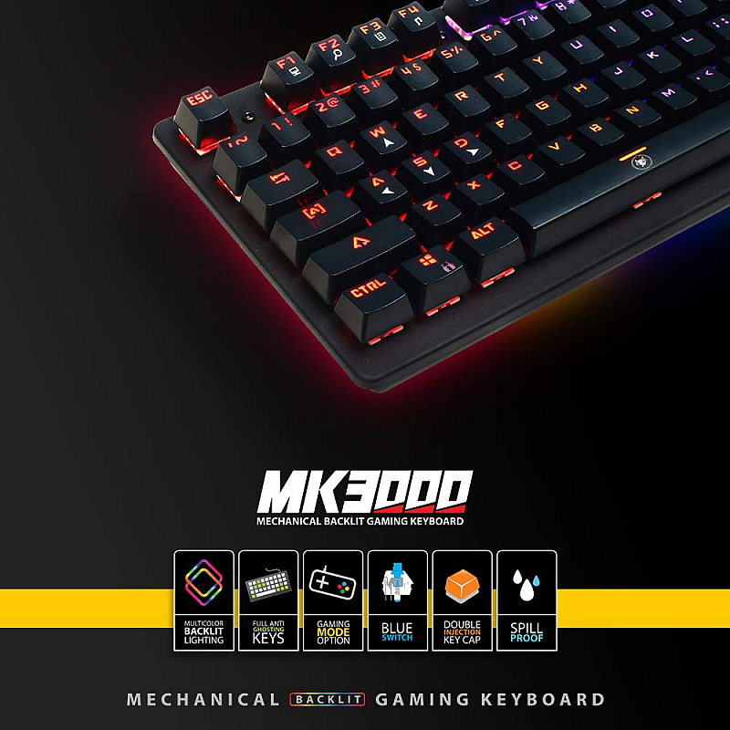 Ant Esports MK3000 Multicolour LED Backlit Wired Mechanical Gaming Keyboard with Blue Switches (Black)