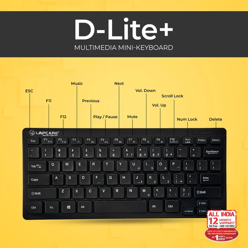 Lapcare D Lite Plus Wired Mini Keyboard with Chocolate Keys (Black)