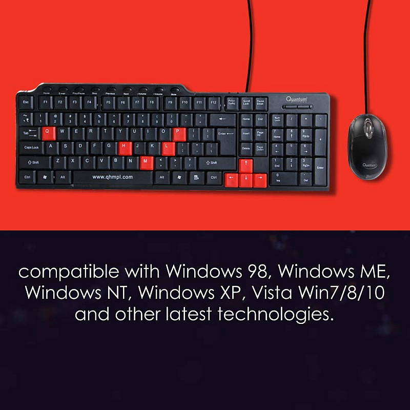 QUANTUM QHM8810 Spill-Resistant Wired Keyboard and Mouse Combo (Black)