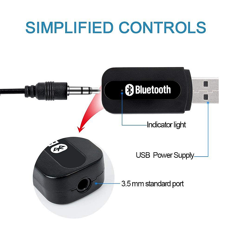 Bluetooth Adapter Dongle Audio Music Receiver with 3.5 mm Aux Cable for cars