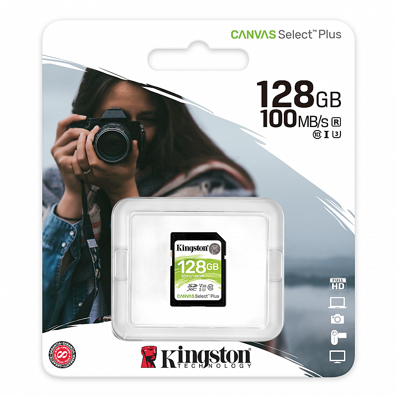 Kingston Canvas Select 128GB SDHC Class 10 SD Memory Card UHS-I 80MB/s R Flash Memory Card (SDS/128GB)