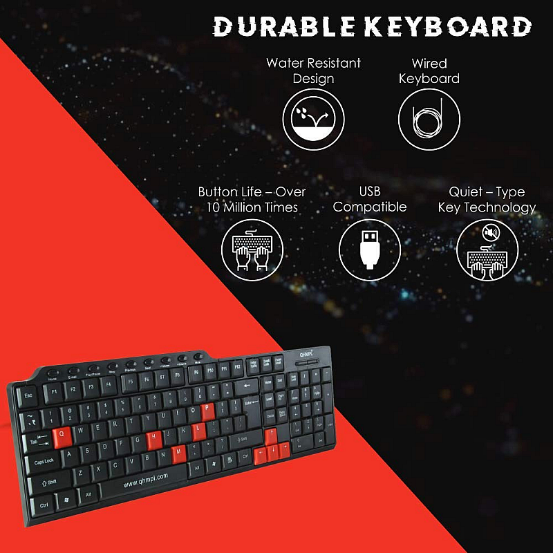 QUANTUM QHM8810 Spill-Resistant Wired Keyboard and Mouse Combo (Black)