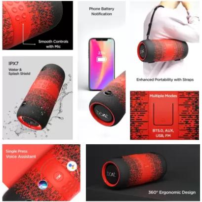 boAt Stone 1200F Bluetooth Speaker (Black Raptor, Stereo Channel boAt Stone 1200F Bluetooth Speaker (Black Raptor, Stereo Channel