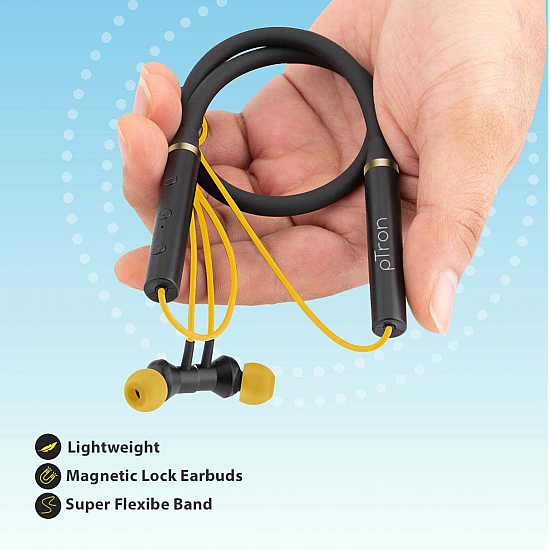 PTron Tangent Beats neckband Bluetooth Headset (Yellow, Black, In the Ear)