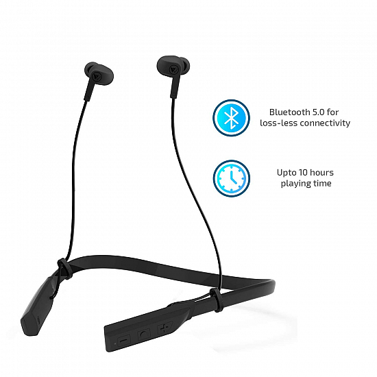 Wings Glide Neckband Latest Bluetooth 5.0 Wireless 10 Hours Playtime Built-in Woofers for Extra Bass and Siri Google Assistant Control (Black)