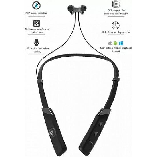 Wings Infinity Latest Bluetooth Wireless Neckband Earphones Headphones with Voice Assistant Black