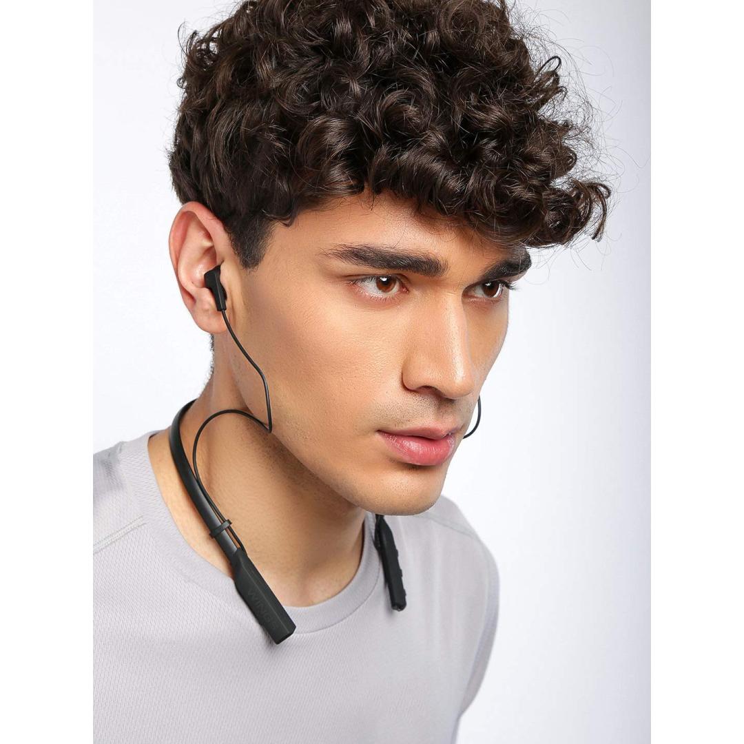 Wings Glide Neckband Latest Bluetooth 5.0 Wireless 10 Hours Playtime Built-in Woofers for Extra Bass and Siri Google Assistant Control (Black)