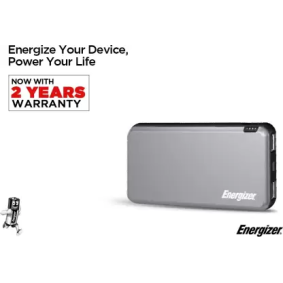 Energizer 10000 mAh Power Bank 10 W, Fast Charging-Grey, Lithium Polymer Energizer 10000 mAh Power Bank 10 W, Fast Charging-Grey, Lithium Polymer