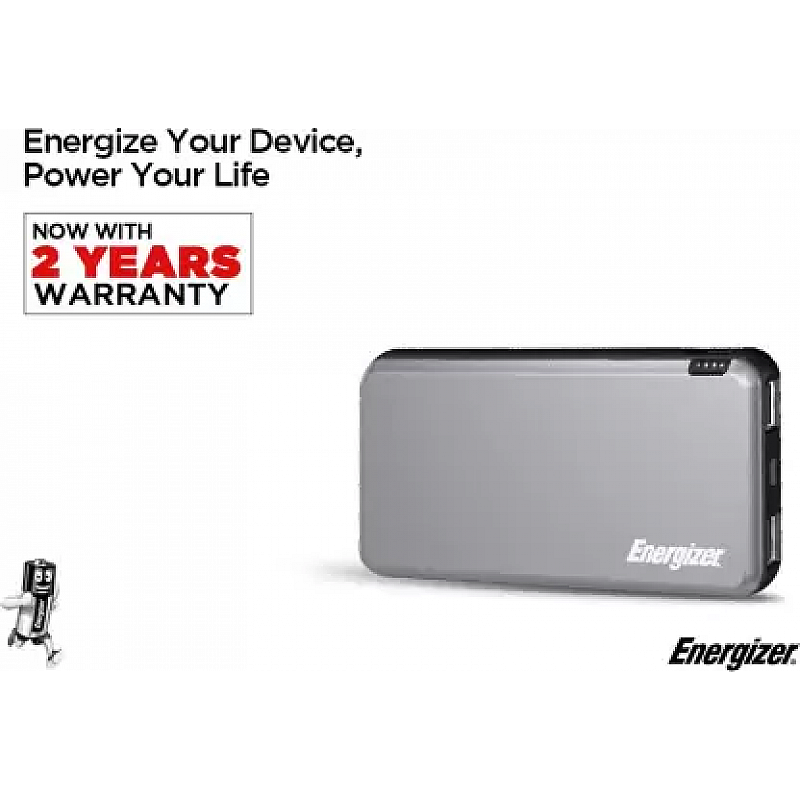 Energizer 10000 mAh Power Bank 10 W, Fast Charging-Grey, Lithium Polymer