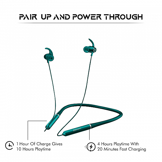 Wings Elevate, Smooth Silicon Neckband, Bluetooth 5.0 Wireless in Ear Earphones with Mic Teal