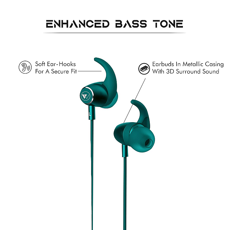 Wings Elevate, Smooth Silicon Neckband, Bluetooth 5.0 Wireless in Ear Earphones with Mic Teal