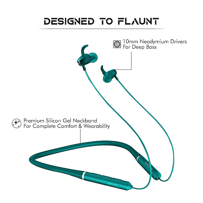 Wings Elevate, Smooth Silicon Neckband, Bluetooth 5.0 Wireless in Ear Earphones with Mic Teal