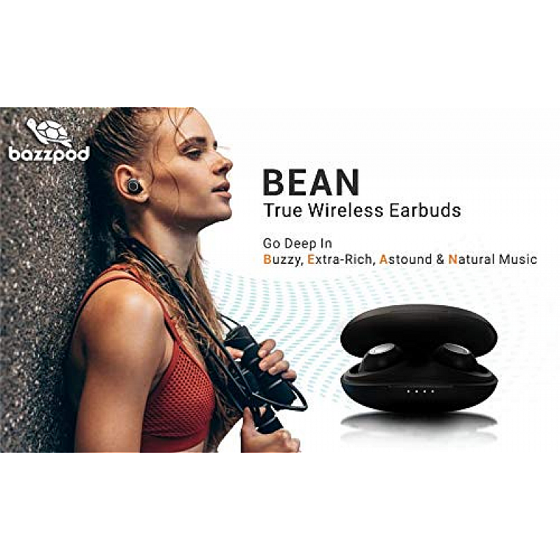 XEMPT Bazzpod Bean Truly Wireless Bluetooth in Ear Earbuds with Mic Matte Black