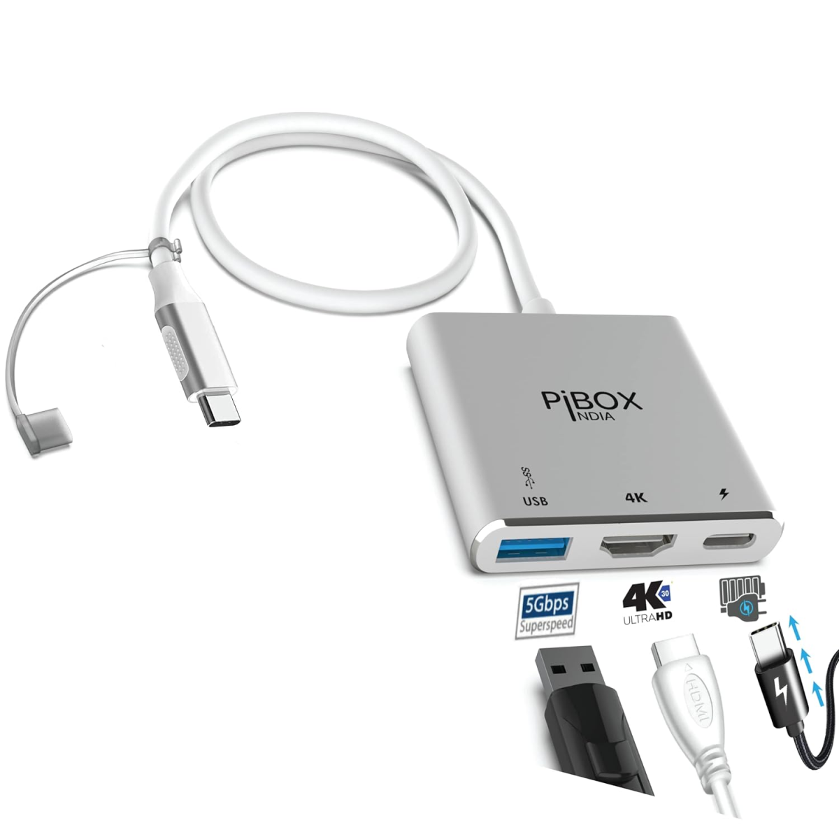 PiBOX India USB C to HDMI Adapter Aluminium Type C