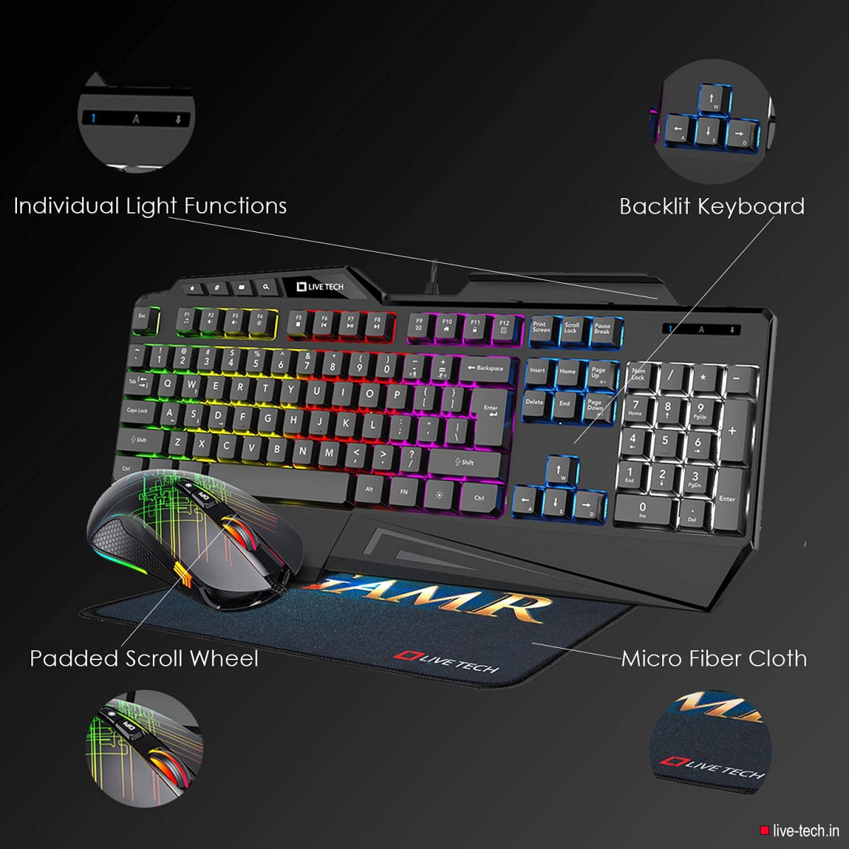 Live Tech GamR Gaming RGB Keyboard Mouse