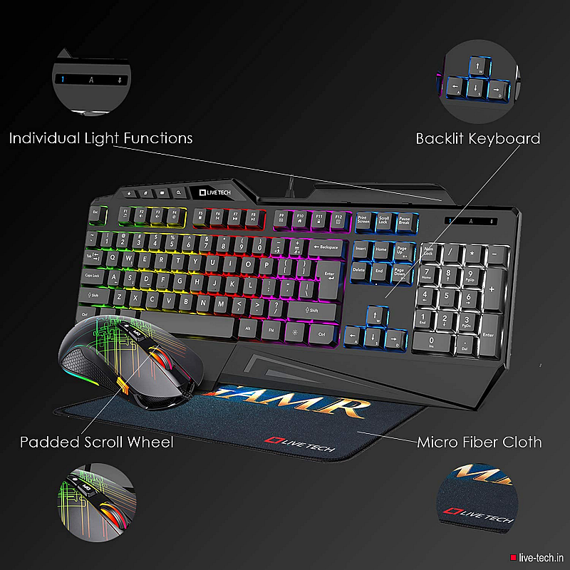 Live Tech GamR Gaming RGB Keyboard Mouse 