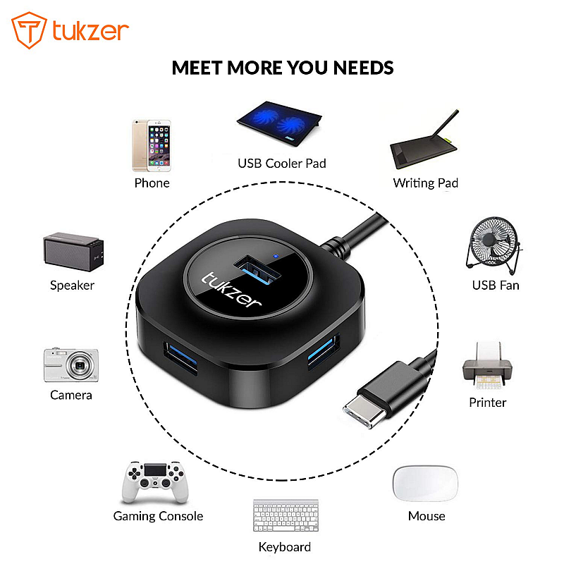 Tukzer USB C Hub Ultra-Slim USB-C Superspeed Adapter with 4 USB 3.0 Ports USB Type C Tukzer USB C Hub Ultra-Slim USB-C Superspeed Adapter with 4 USB 3.0 Ports USB Type C