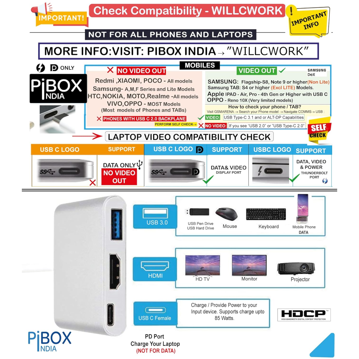 PiBOX India USB C to HDMI Adapter Aluminium Type C
