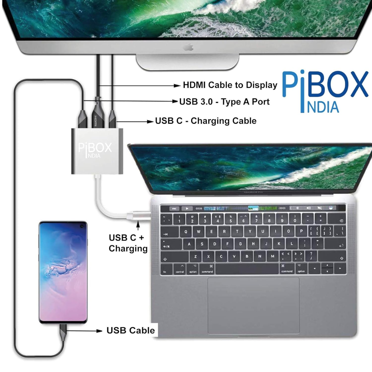 PiBOX India USB C to HDMI Adapter Aluminium Type C
