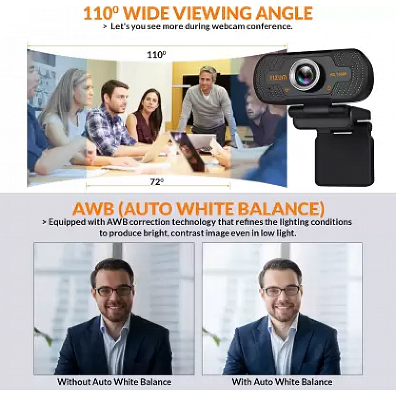 Tizum ZW81 Full HD 1080p Webcam Web Camera for PC Mac Laptop MacBook Wide Angle 