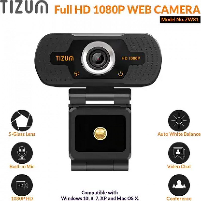 Tizum ZW81 Full HD 1080p Webcam Web Camera for PC Mac Laptop MacBook Wide Angle 