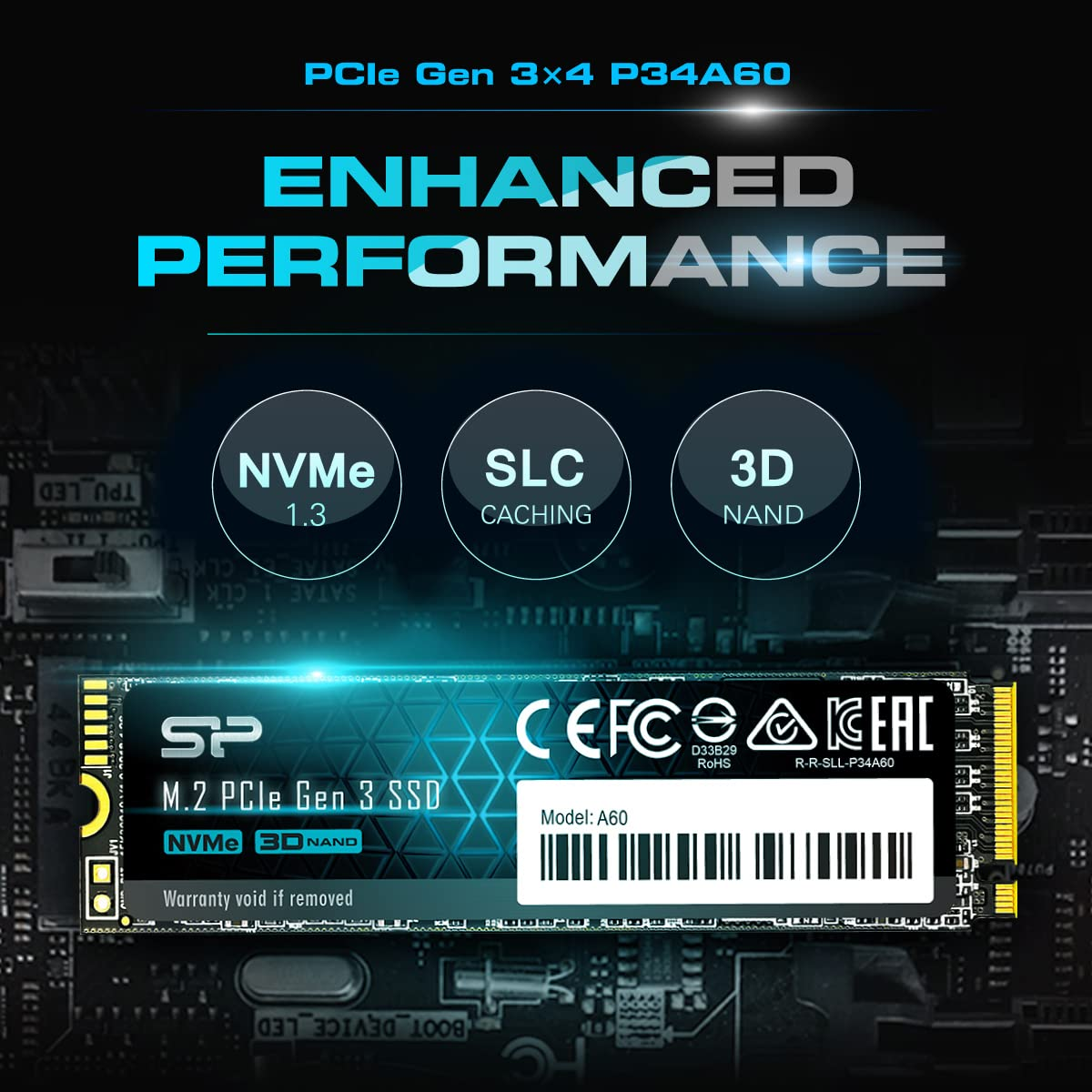 SP Silicon Power 256GB NVMe PCIe Gen3x4 M.2 2280 TLC SSD R/W up to 2,100MB/s and 1,200MB/s (SP256GBP34A60M28)
