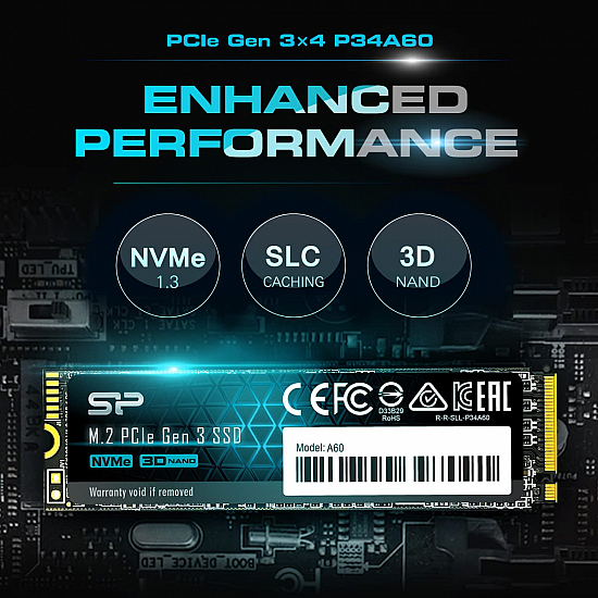 SP Silicon Power 256GB NVMe PCIe Gen3x4 M.2 2280 TLC SSD R/W up to 2,100MB/s and 1,200MB/s (SP256GBP34A60M28)