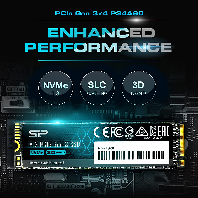 SP Silicon Power 256GB NVMe PCIe Gen3x4 M.2 2280 TLC SSD R/W up to 2,100MB/s and 1,200MB/s (SP256GBP34A60M28)